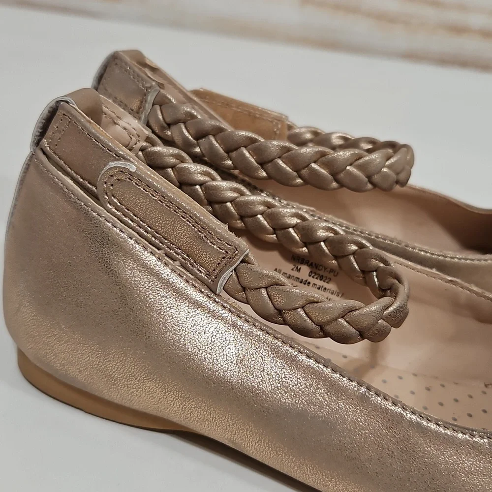 Nordstrom Rack Rose Gold Metallic Braided Flats Girls 2